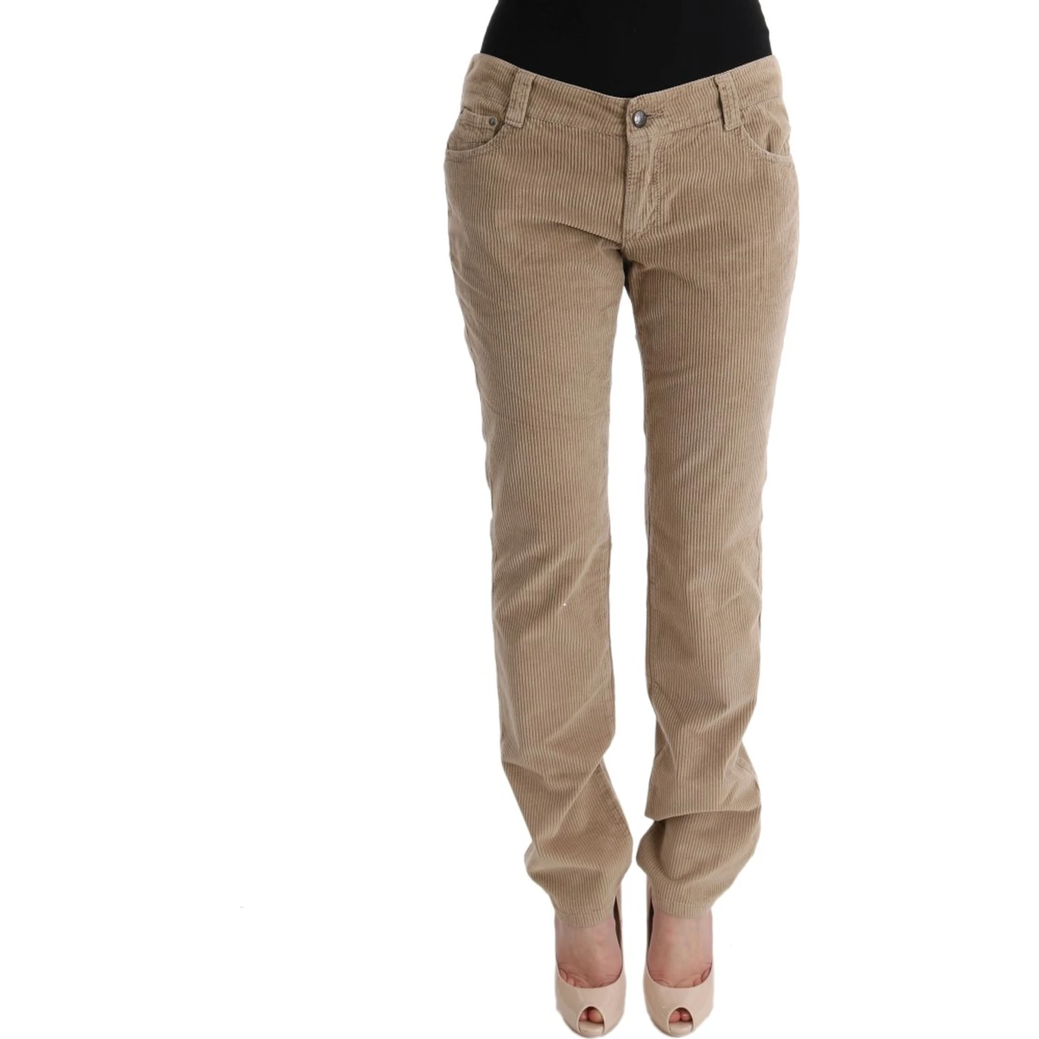 Beige Cotton Velvet Regular Fit Pants