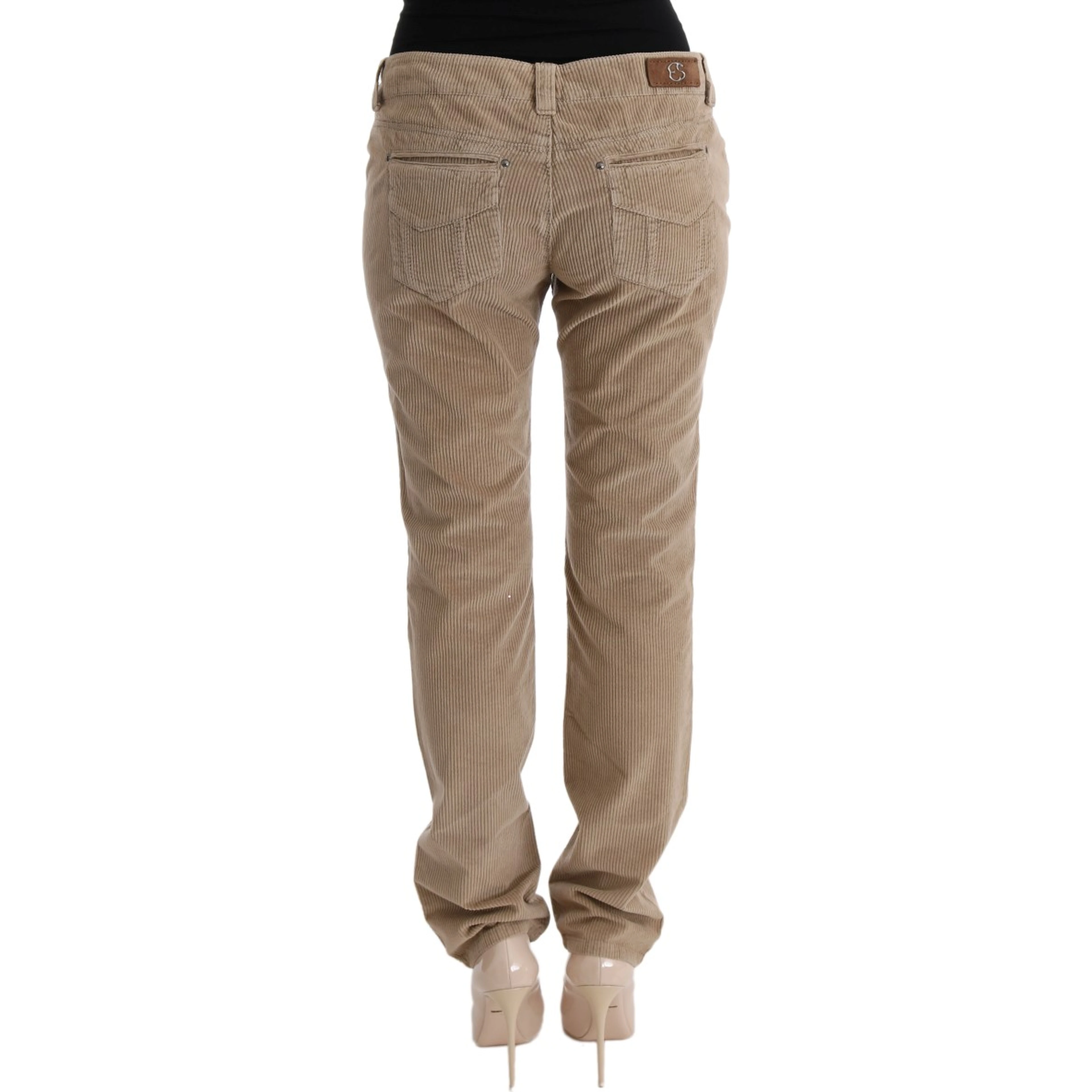 Beige Cotton Velvet Regular Fit Pants
