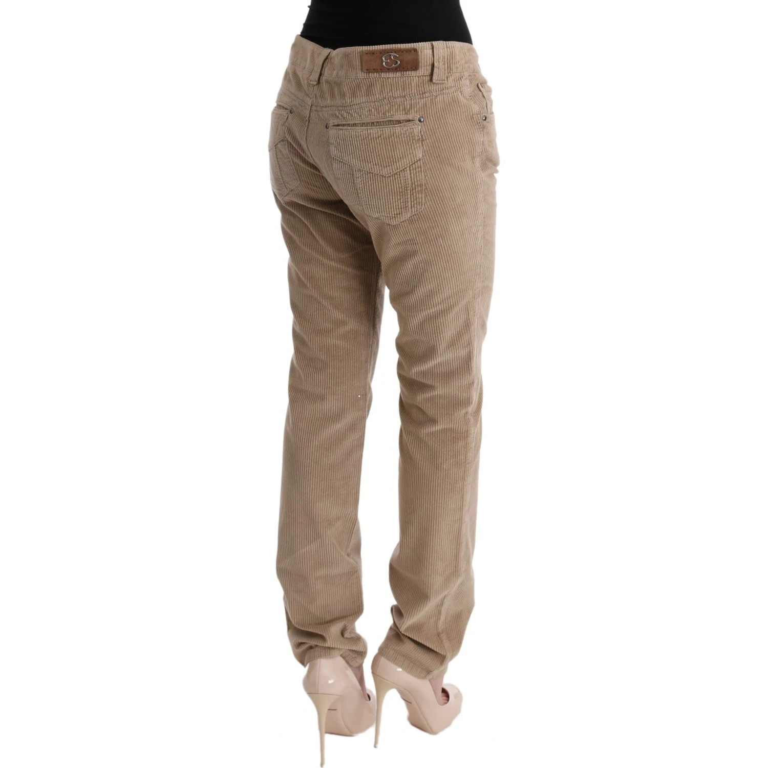 Beige Cotton Velvet Regular Fit Pants