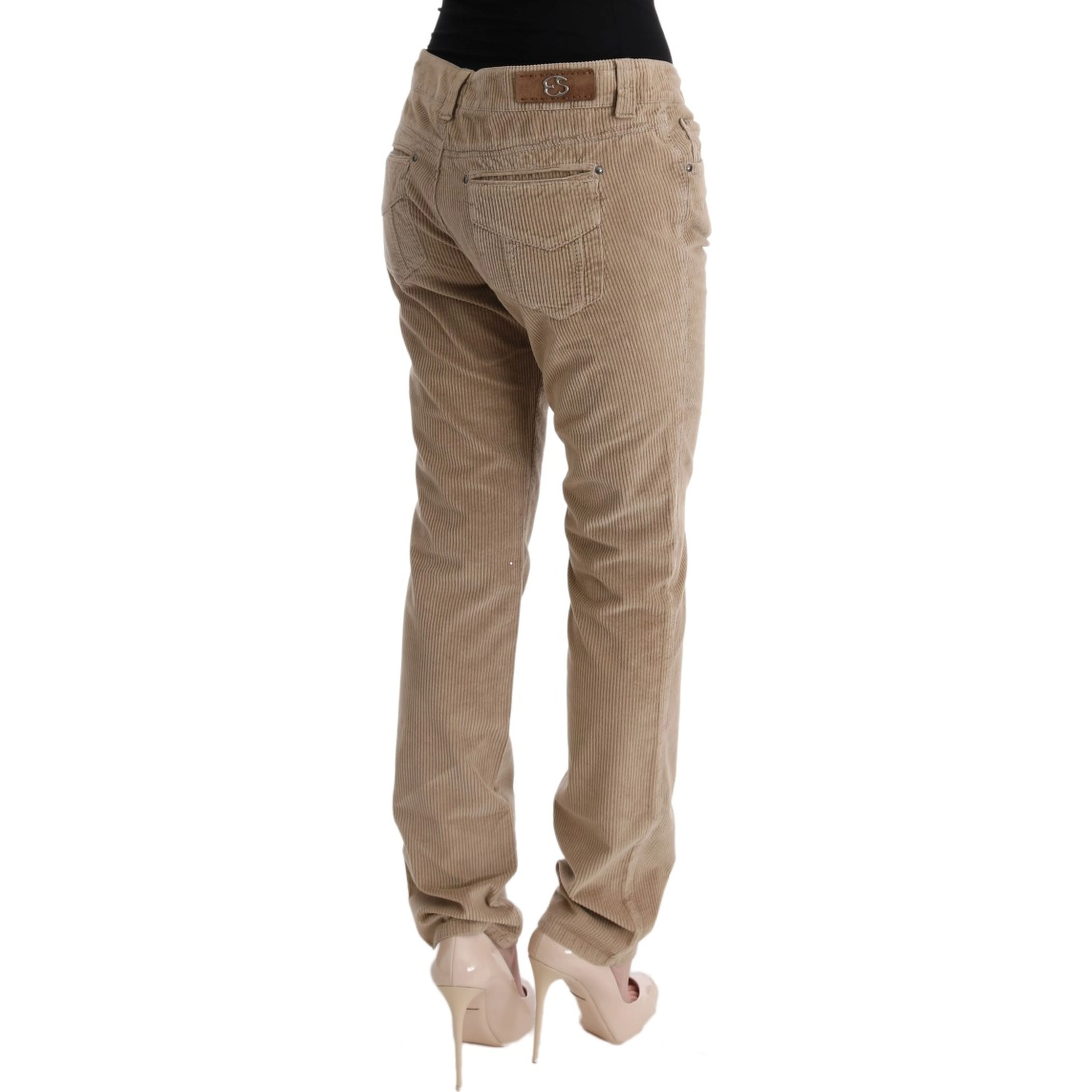 Beige Cotton Velvet Regular Fit Pants