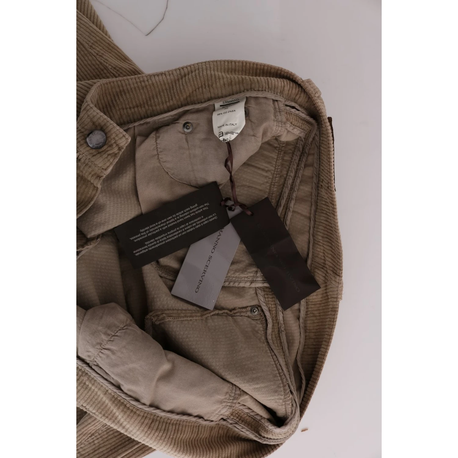 Beige Cotton Velvet Regular Fit Pants