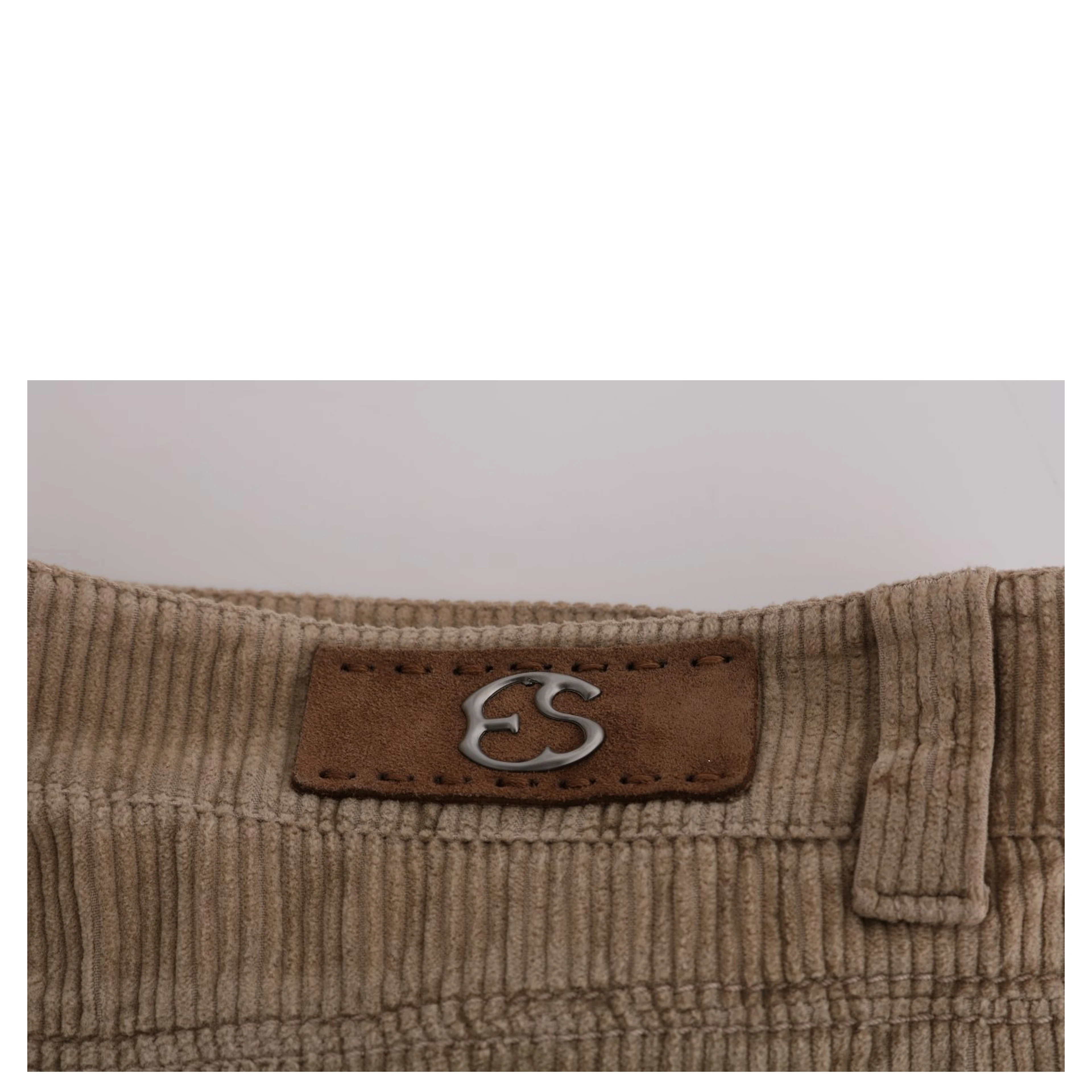 Beige Cotton Velvet Regular Fit Pants