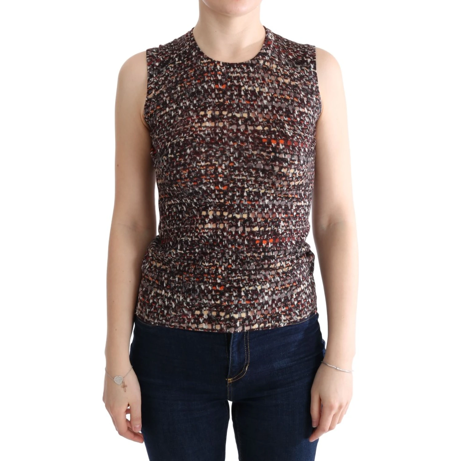 Multicolor Print Knit Top Wool T-shirt