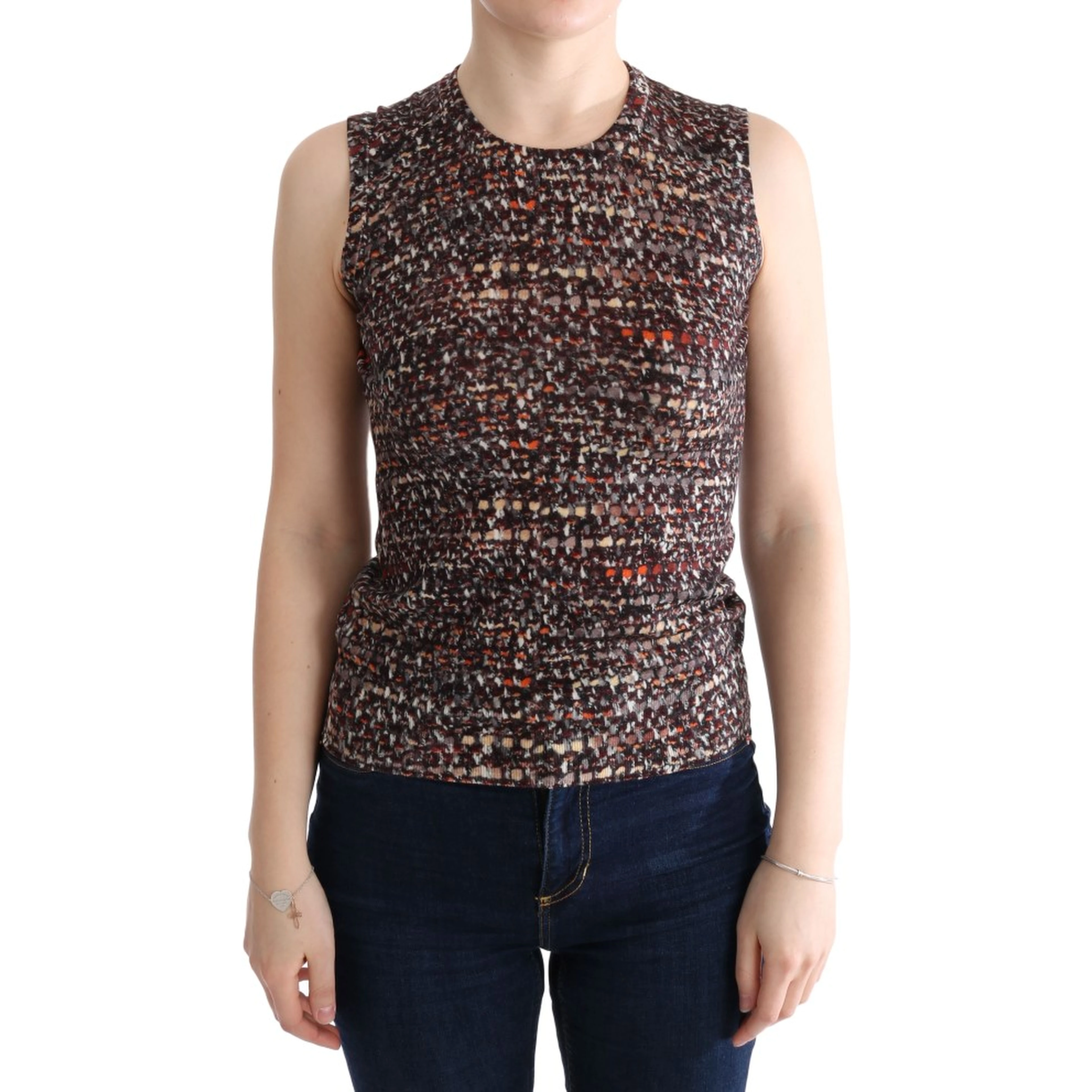 Multicolor Print Knit Top Wool T-shirt