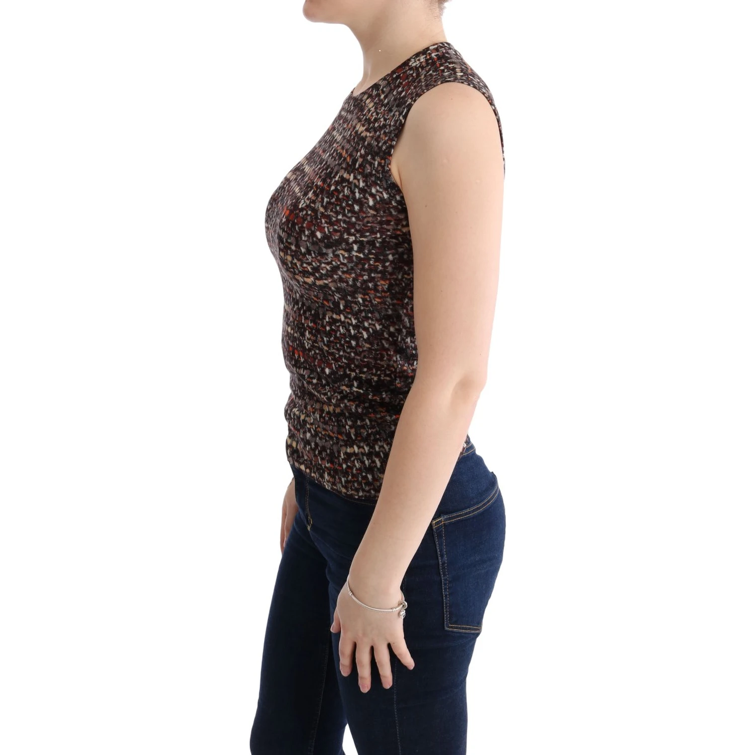 Multicolor Print Knit Top Wool T-shirt
