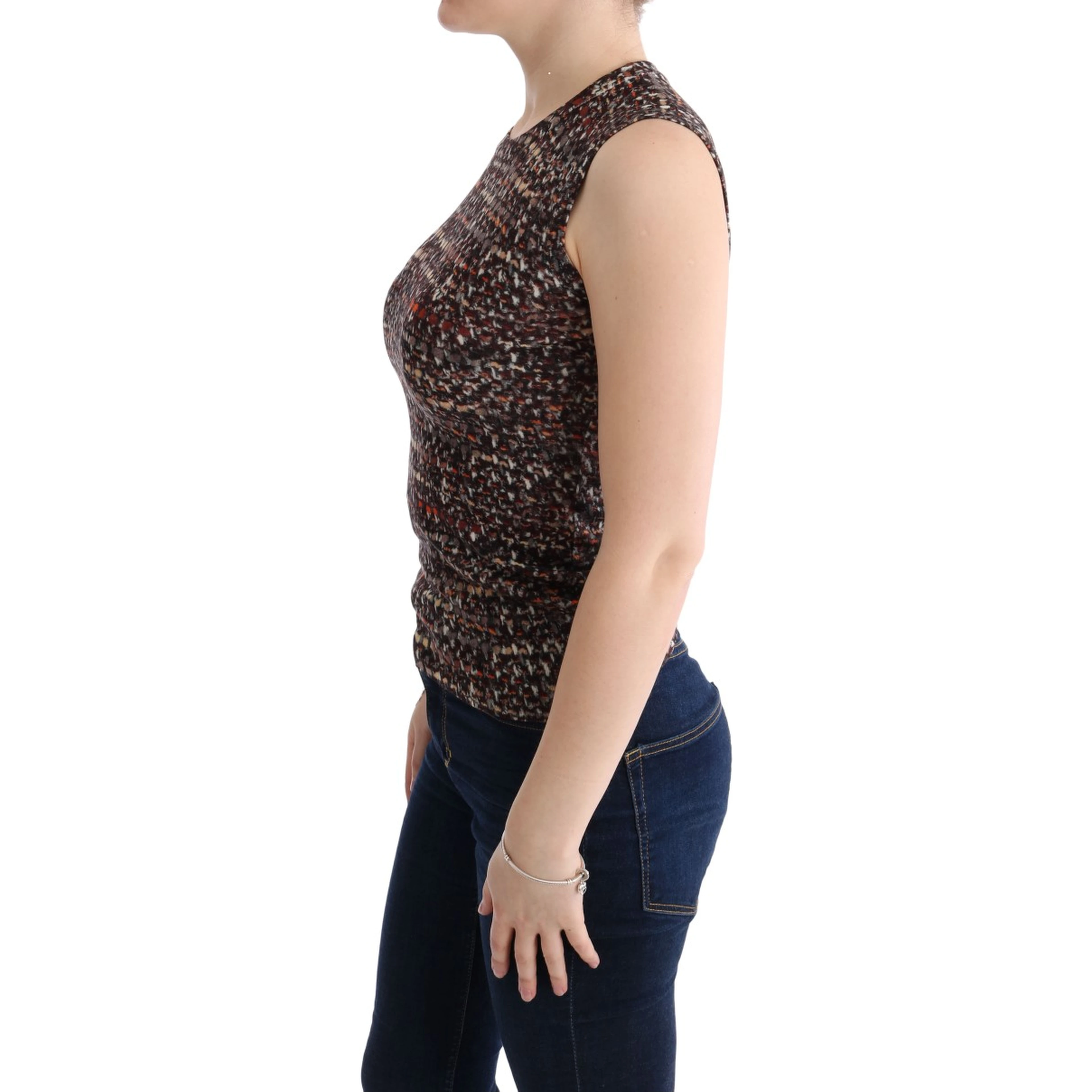 Multicolor Print Knit Top Wool T-shirt