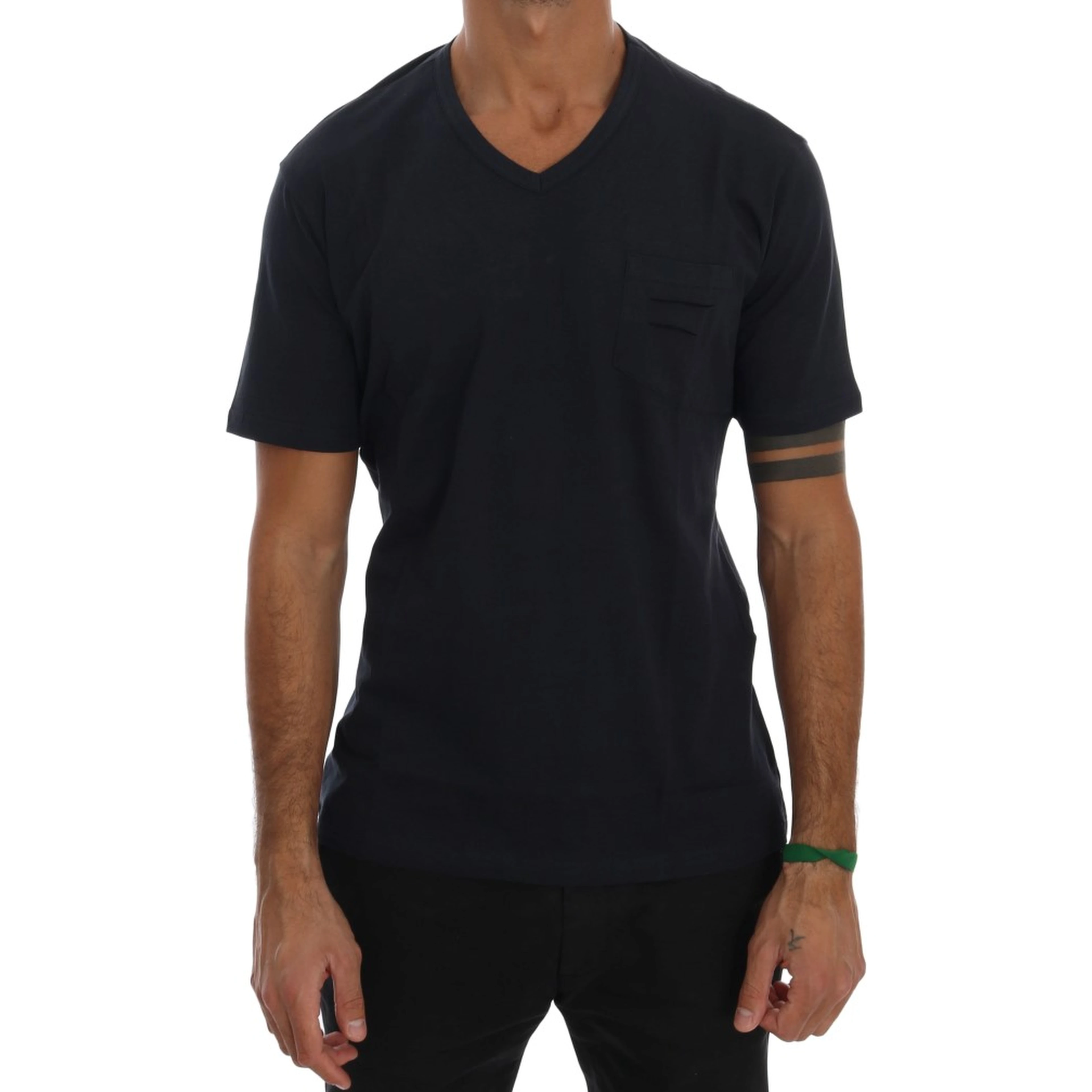 Blue Cotton V-neck T-Shirt