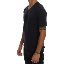Blue Cotton V-neck T-Shirt