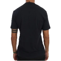 Blue Cotton V-neck T-Shirt