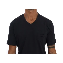 Blue Cotton V-neck T-Shirt