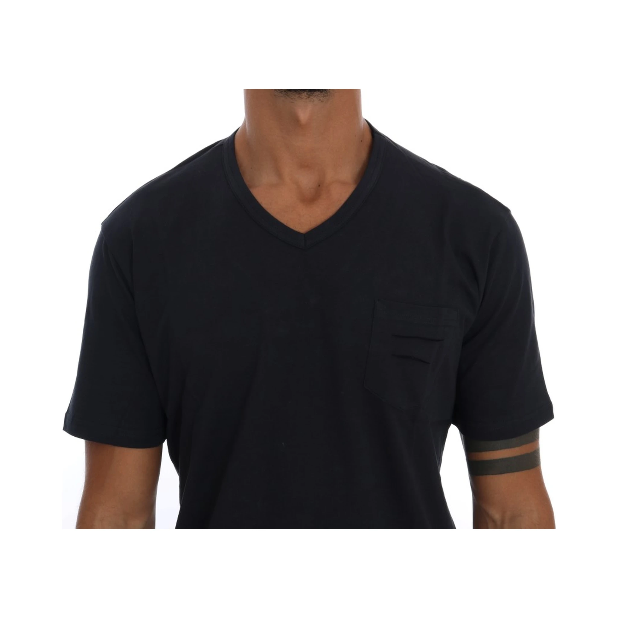 Blue Cotton V-neck T-Shirt