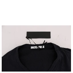 Blue Cotton V-neck T-Shirt