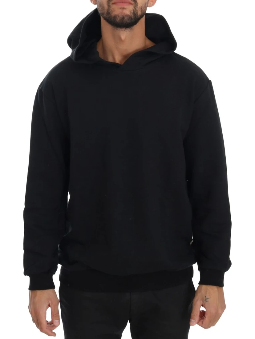 Black Gym Casual Hooded Cotton Sweater
