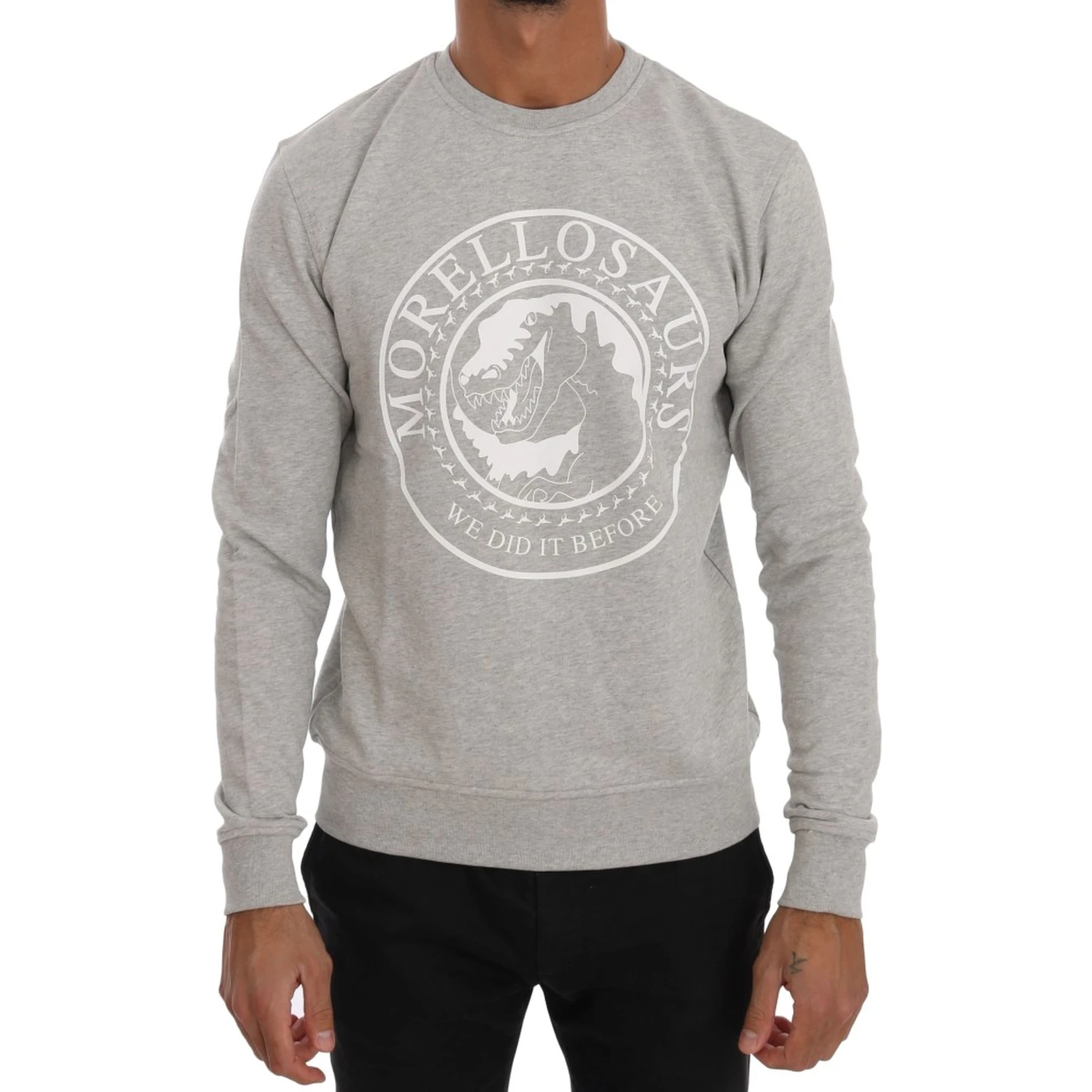 Gray Cotton Crewneck Pullover Sweater