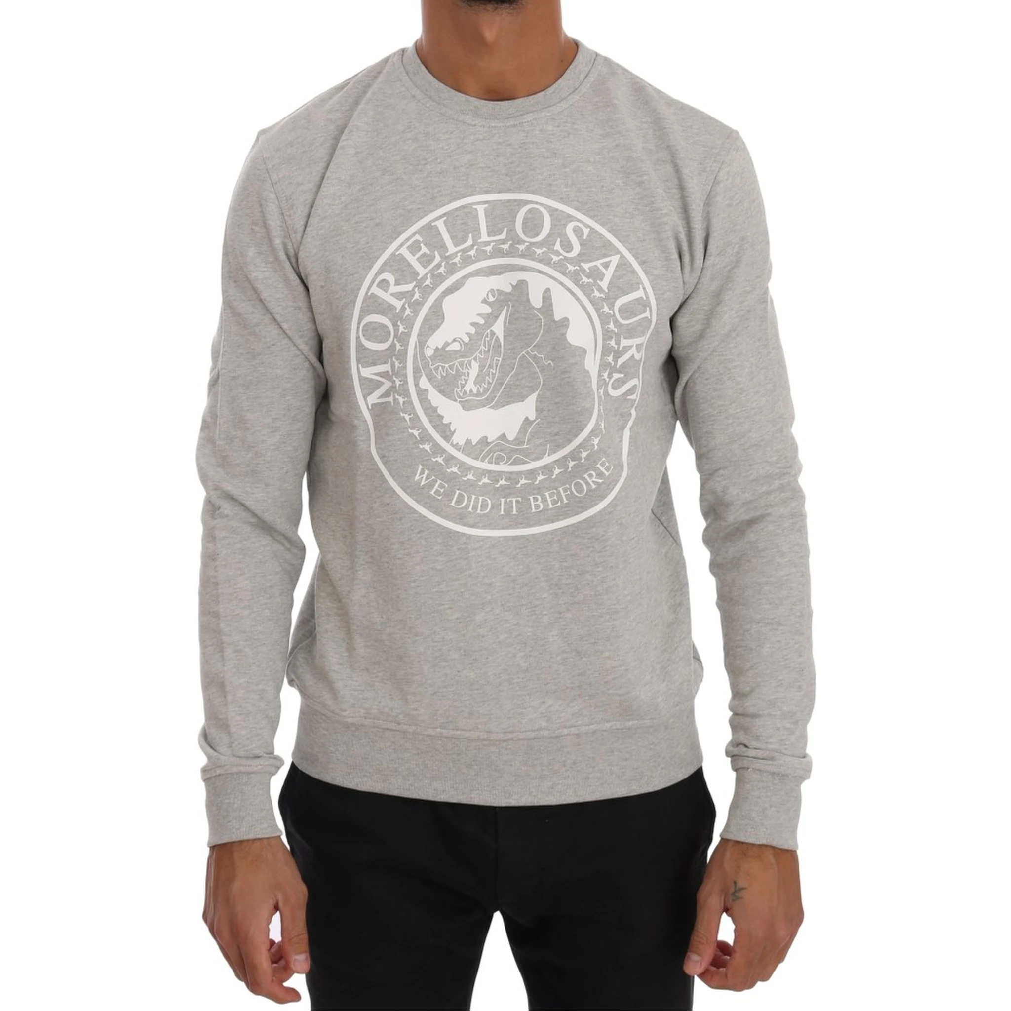 Gray Cotton Crewneck Pullover Sweater