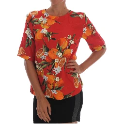 Orange Print Crystal-Embellished Blouse