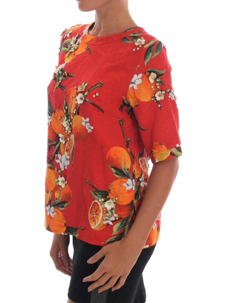 Orange Print Crystal-Embellished Blouse alternative