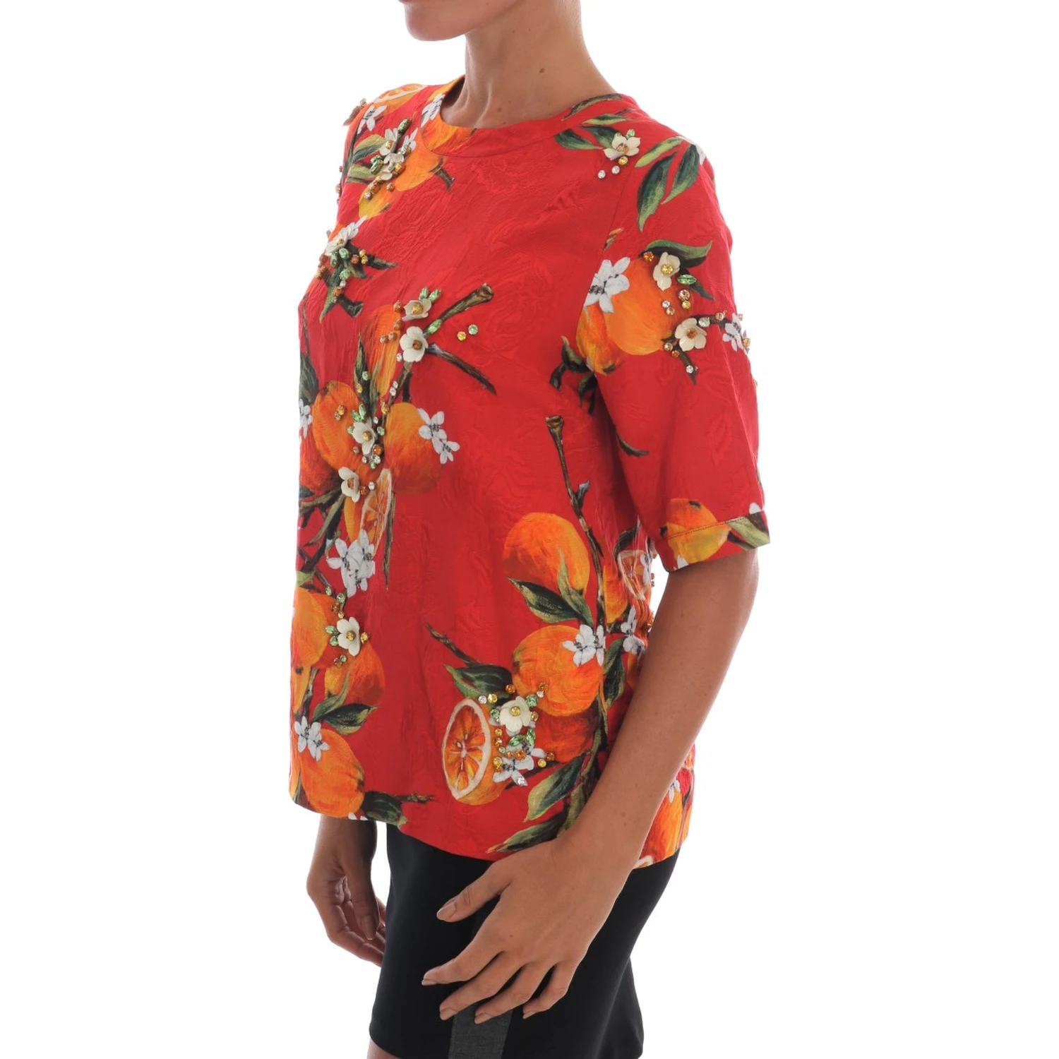 Orange Print Crystal-Embellished Blouse