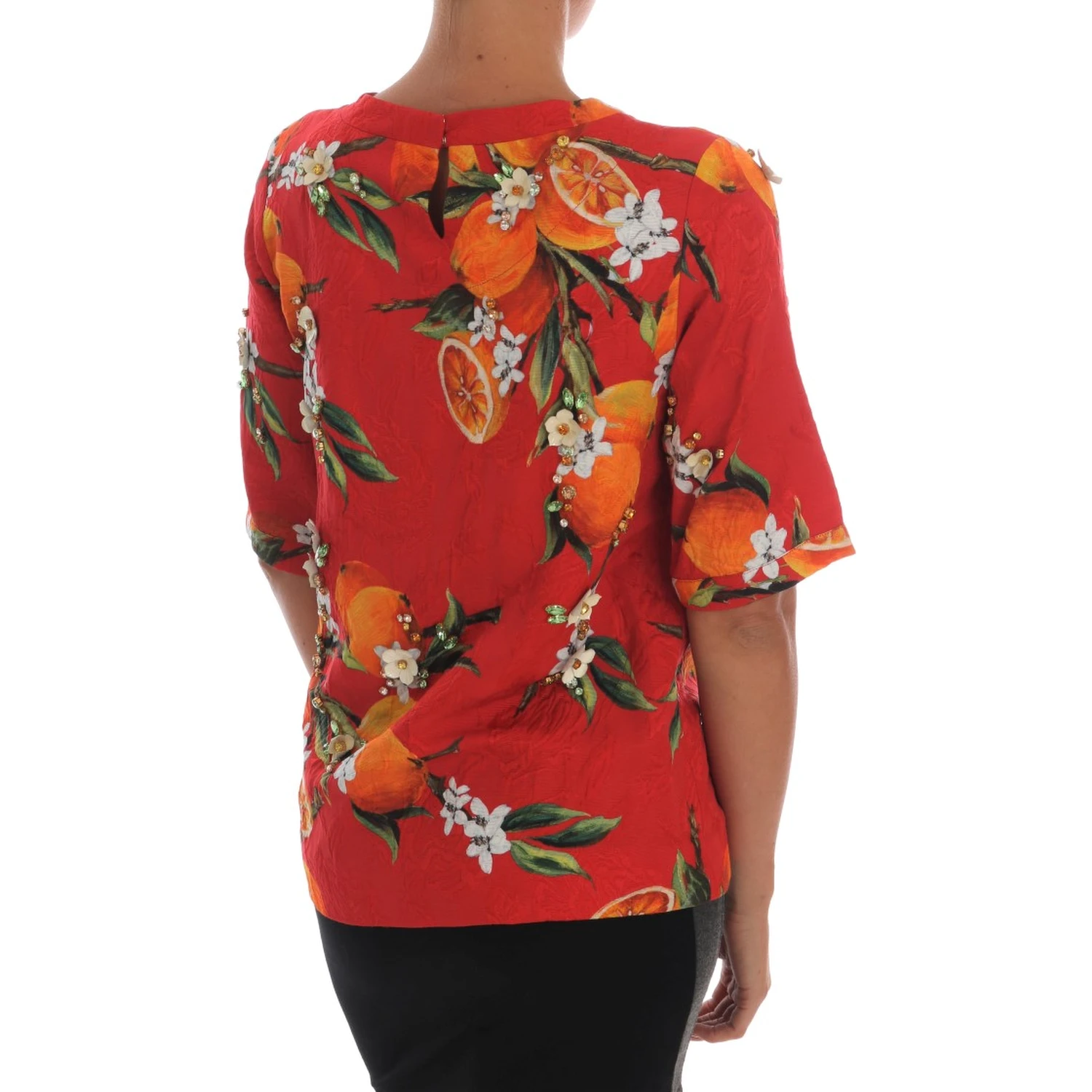Orange Print Crystal-Embellished Blouse