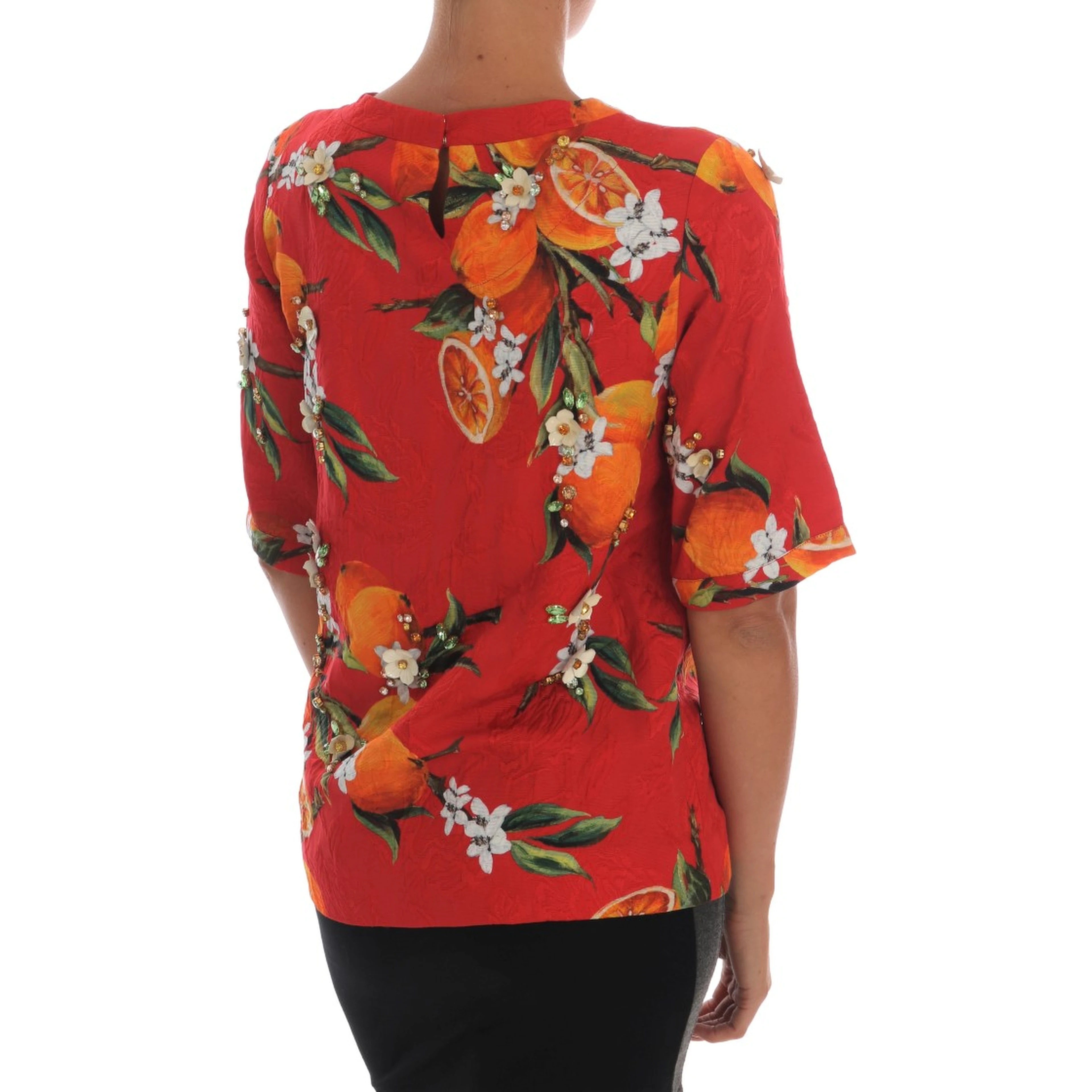 Orange Print Crystal-Embellished Blouse