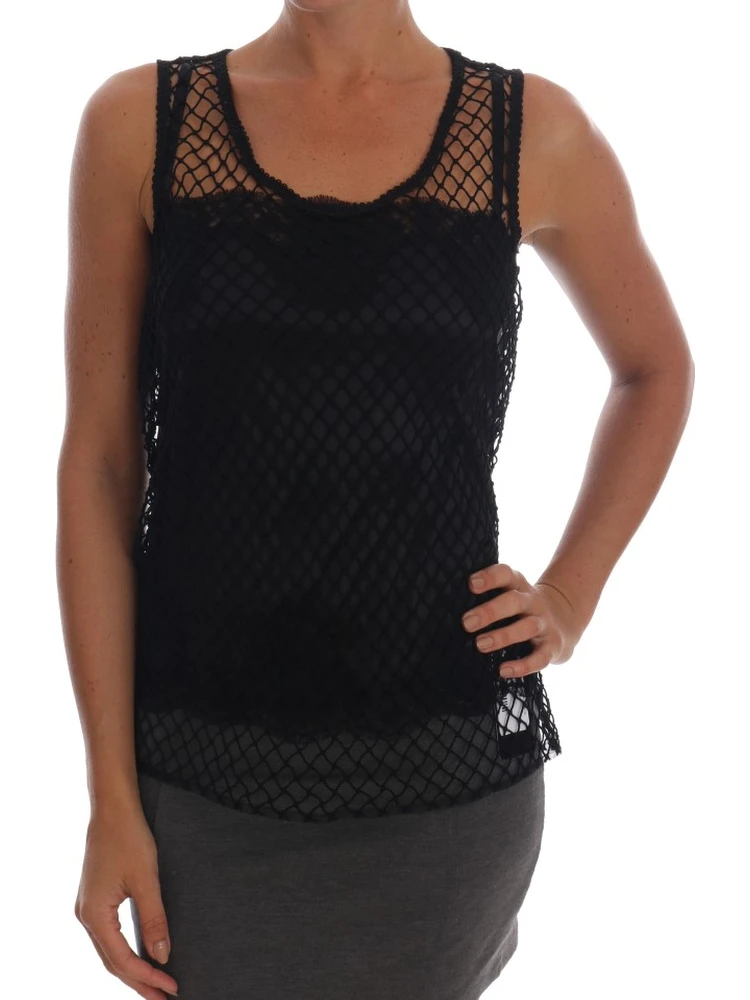Black Silk Mesh Floral Lace Top