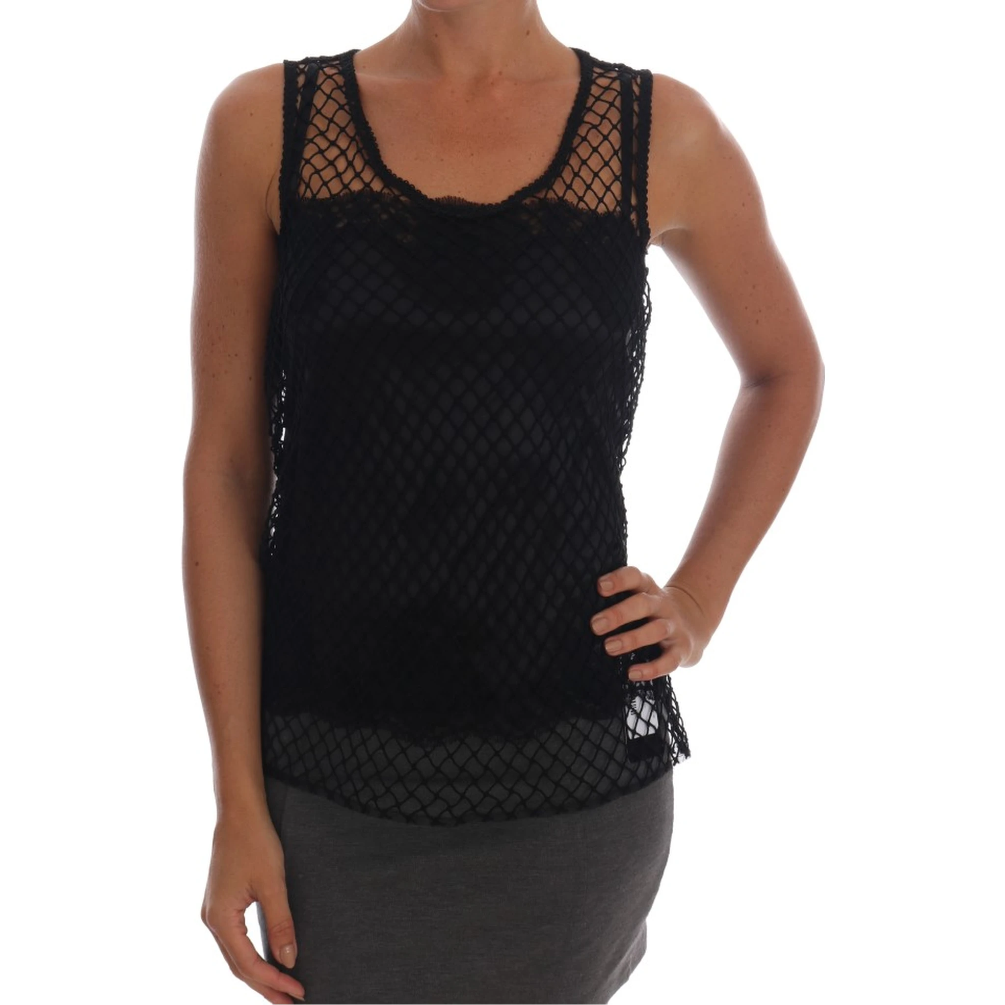 Black Silk Mesh Floral Lace Top