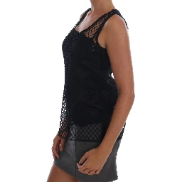 Black Silk Mesh Floral Lace Top