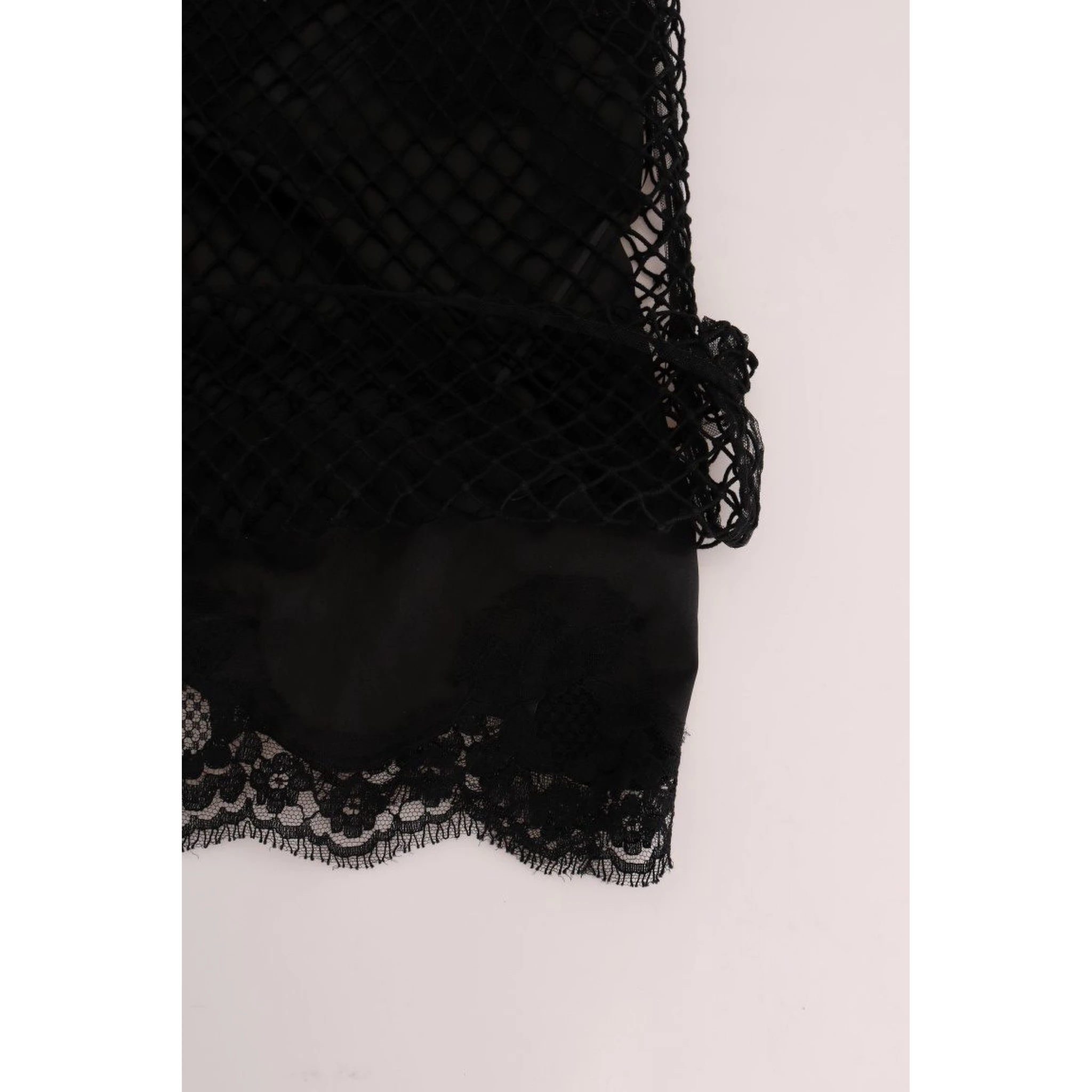 Black Silk Mesh Floral Lace Top