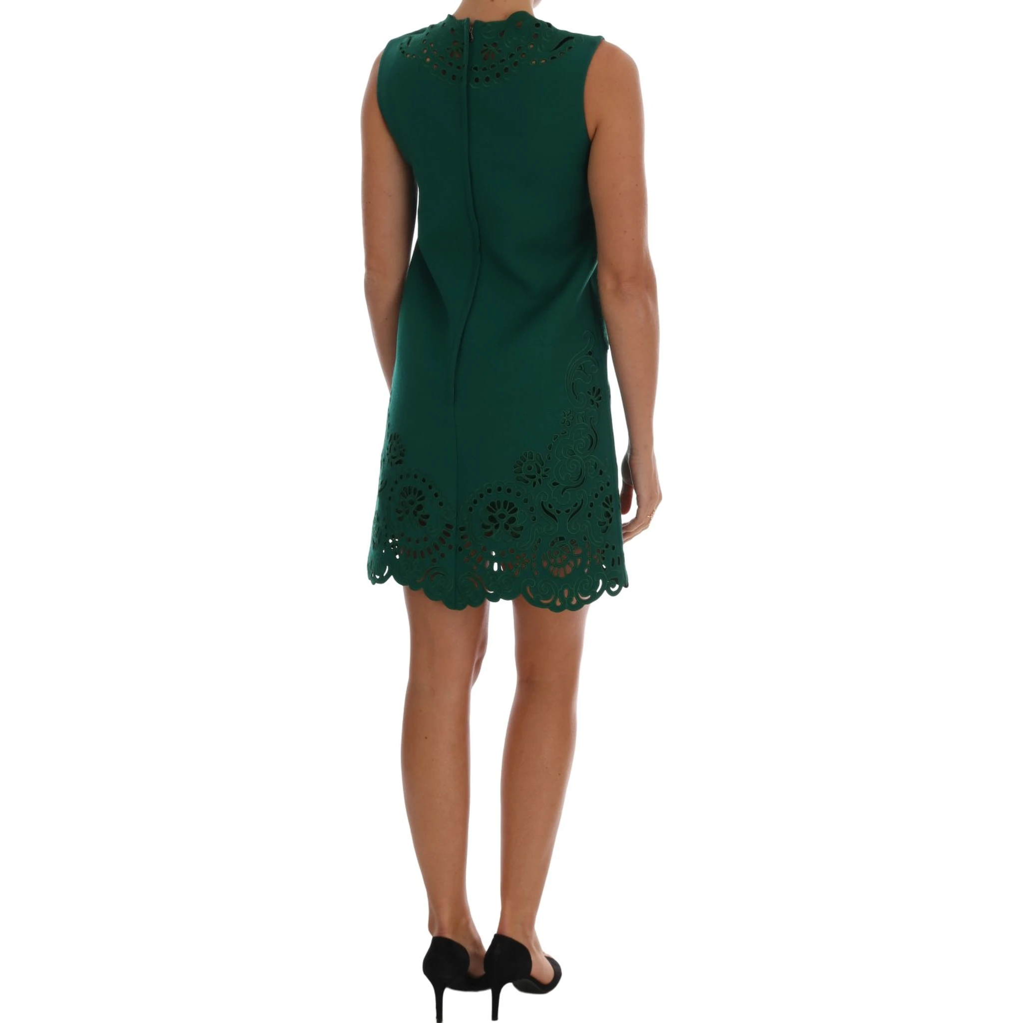 Green Floral Cutout Silk Wool Dress