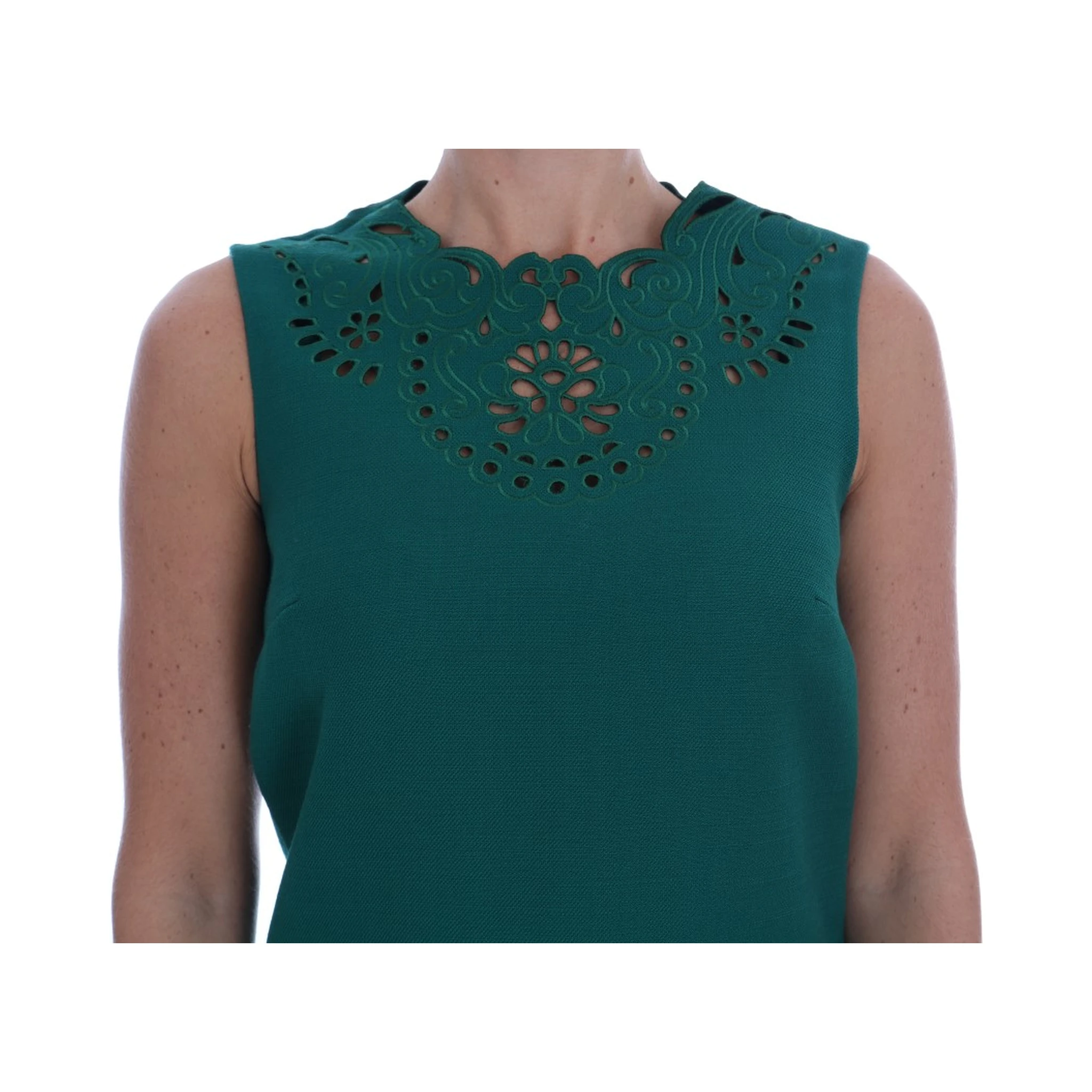 Green Floral Cutout Silk Wool Dress