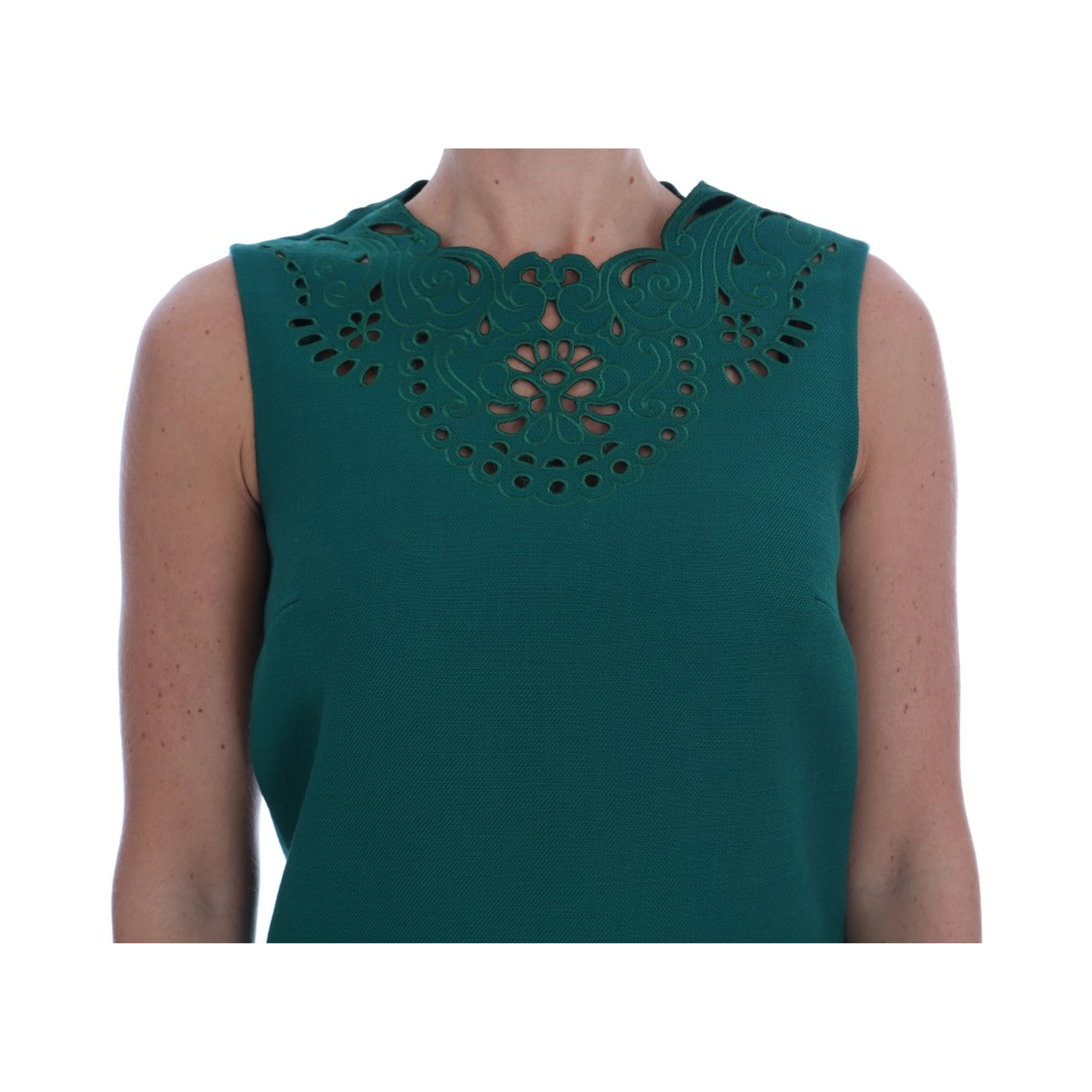 Green Floral Cutout Silk Wool Dress