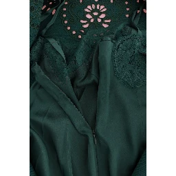 Green Floral Cutout Silk Wool Dress