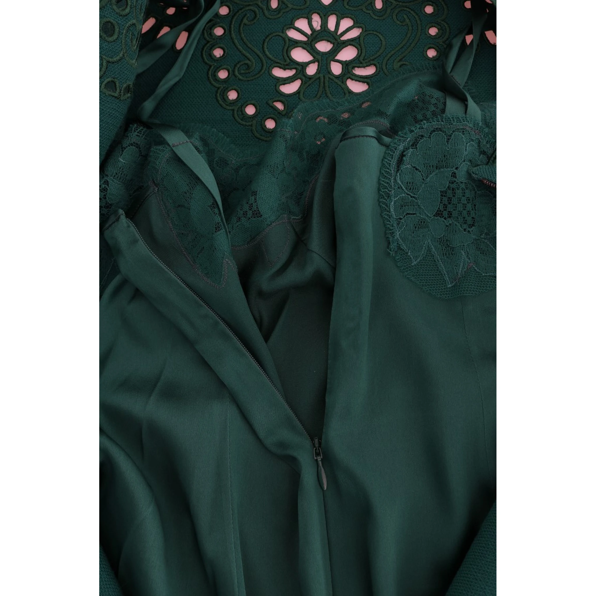 Green Floral Cutout Silk Wool Dress