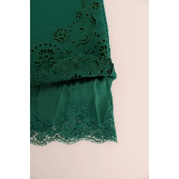 Green Floral Cutout Silk Wool Dress