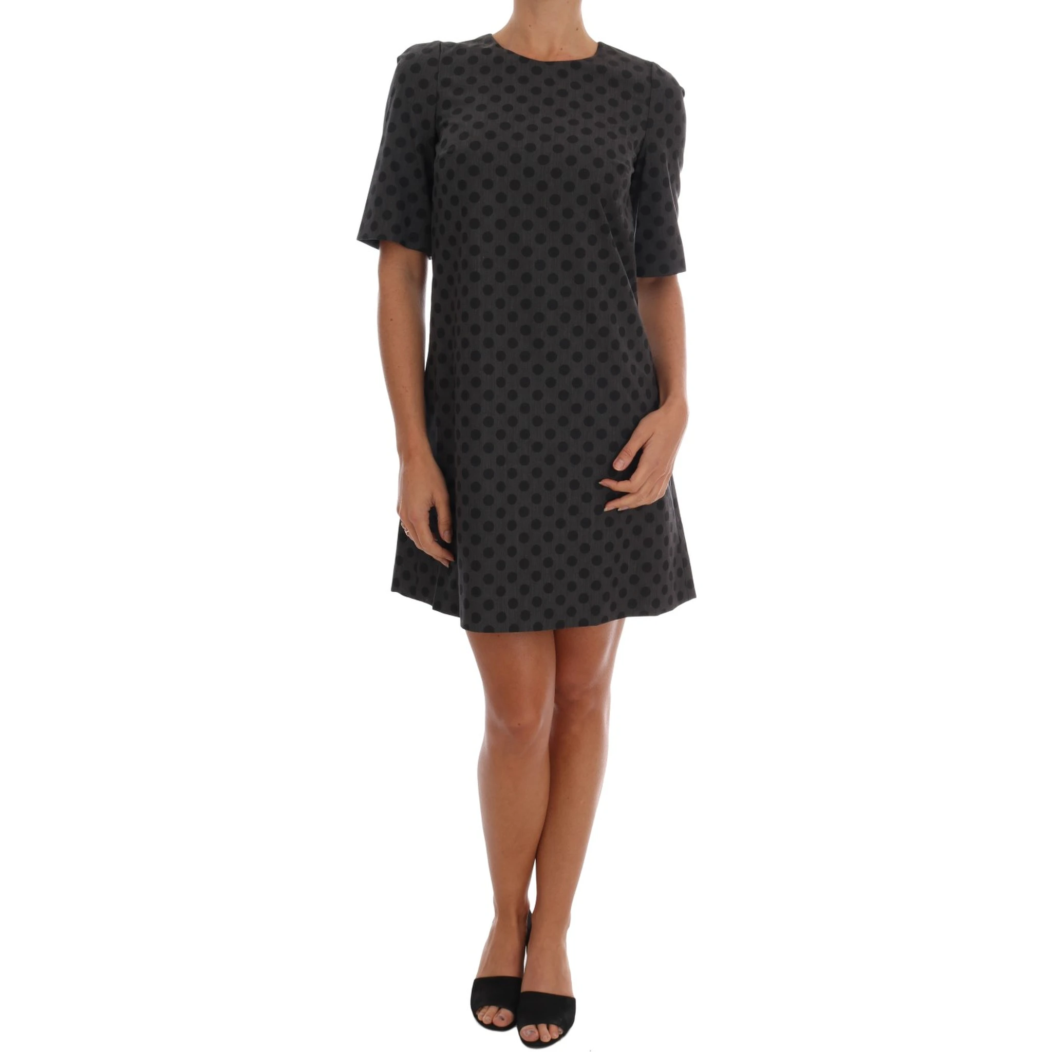 Gray Polka Dotted Wool Stretch Dress