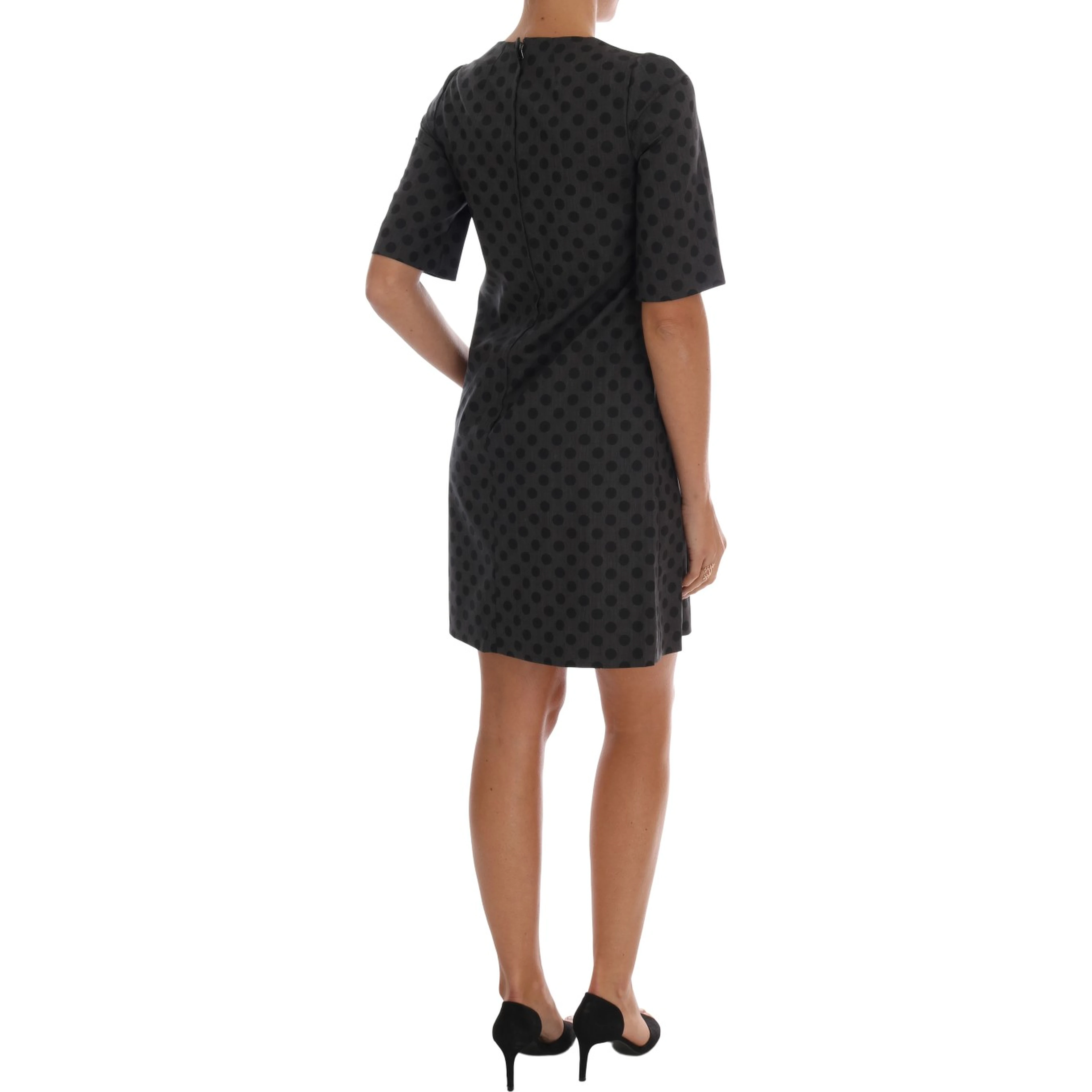 Gray Polka Dotted Wool Stretch Dress