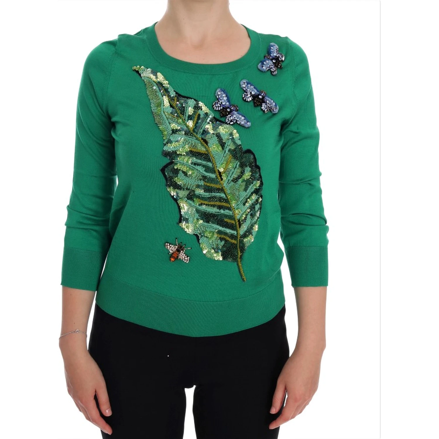 Green Silk Crystal Banana Sweater