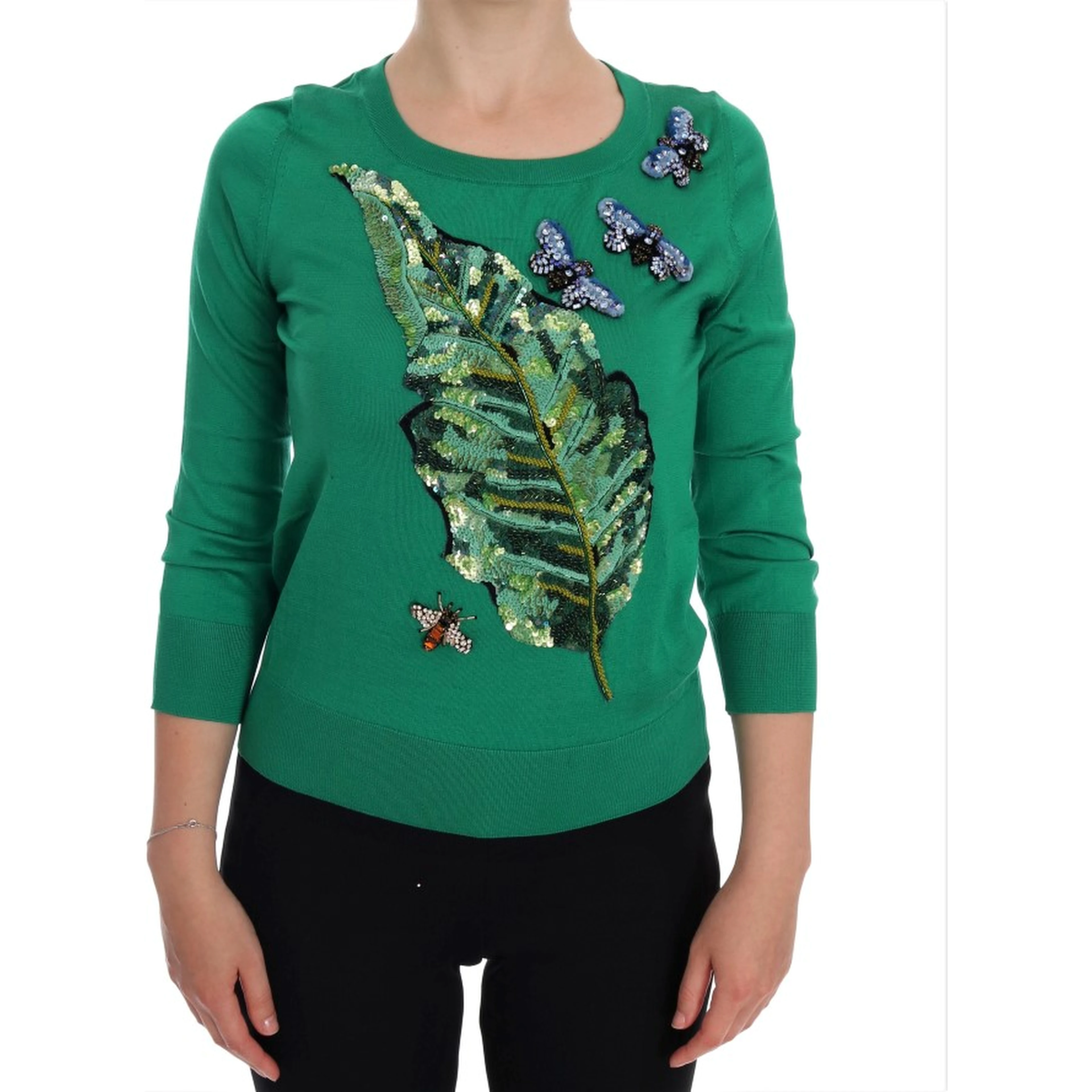 Green Silk Crystal Banana Sweater
