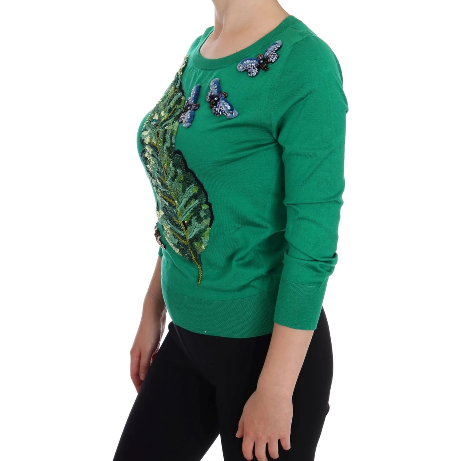 Green Silk Crystal Banana Sweater