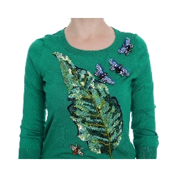 Green Silk Crystal Banana Sweater