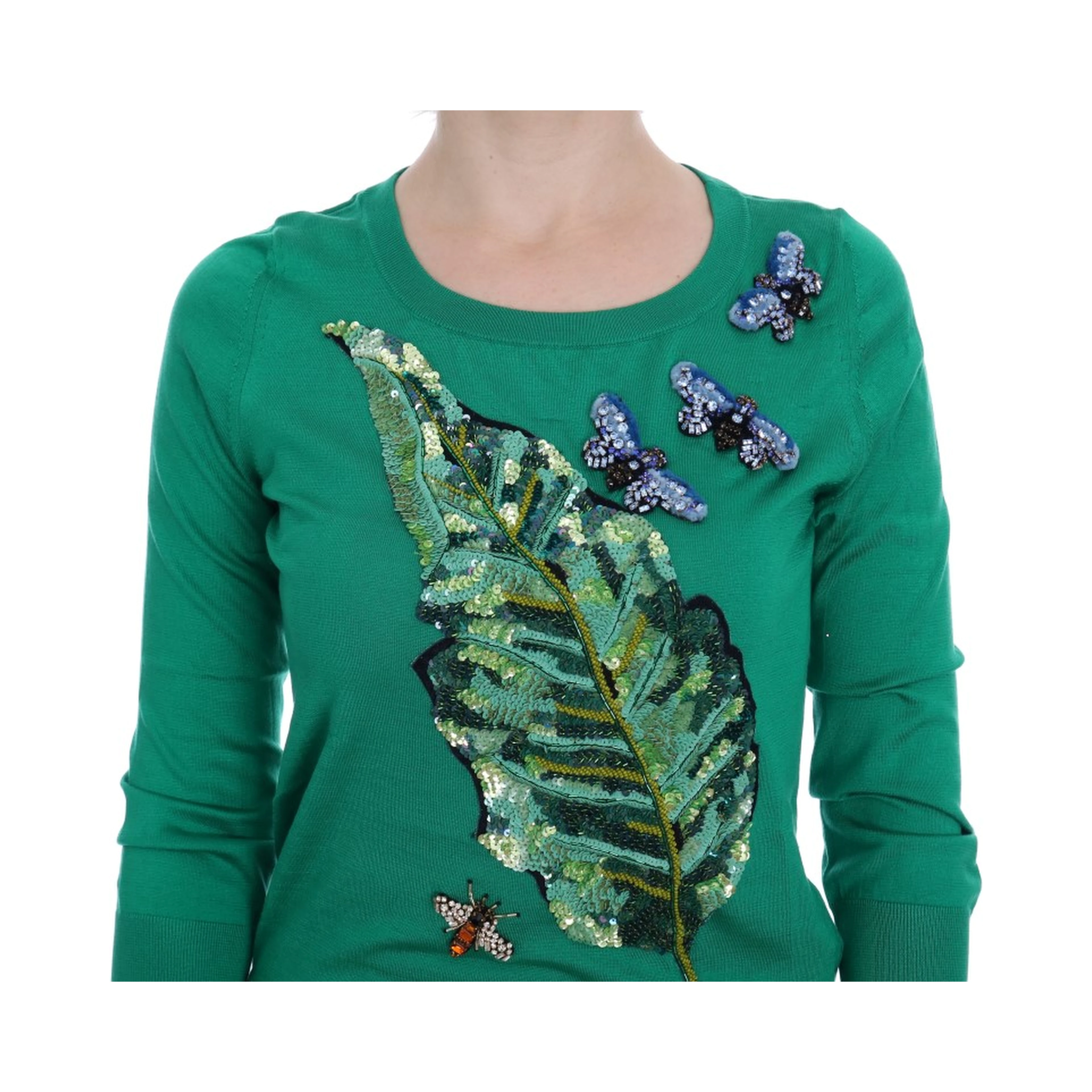 Green Silk Crystal Banana Sweater