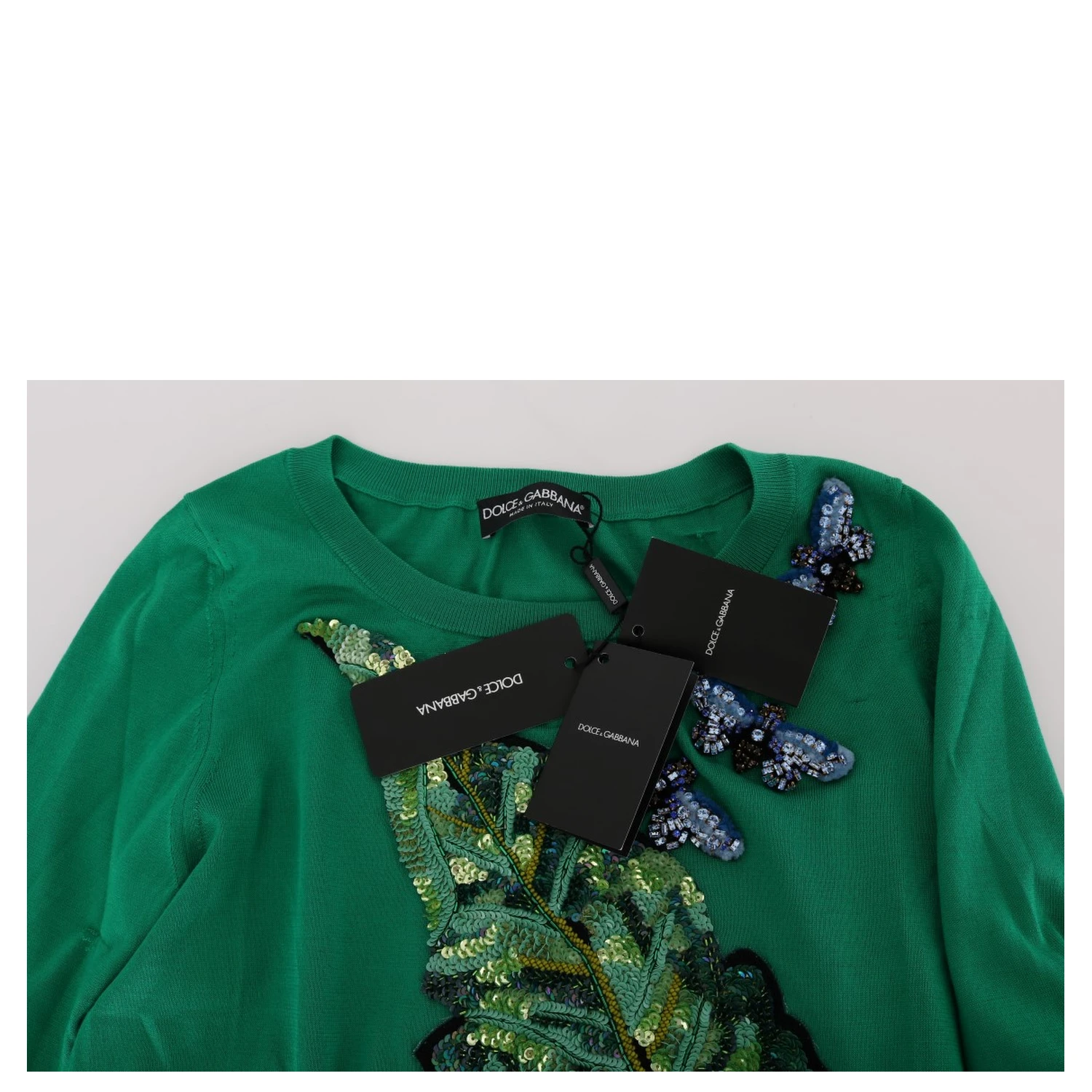 Green Silk Crystal Banana Sweater