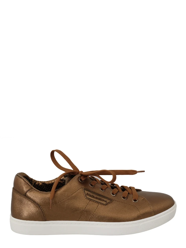 Gold Leather Mens Casual Sneakers