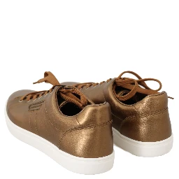 Gold Leather Mens Casual Sneakers