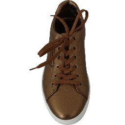 Gold Leather Mens Casual Sneakers