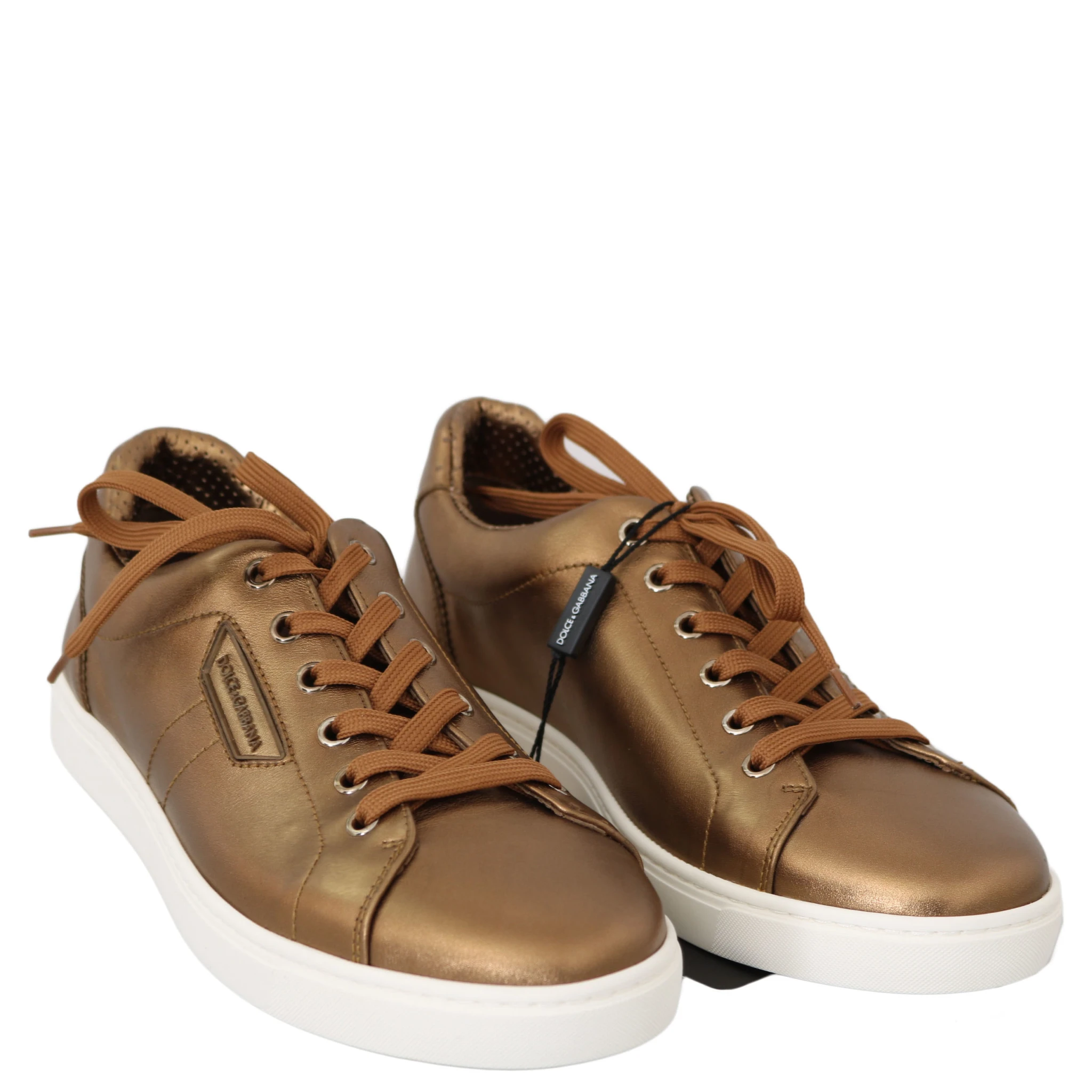 Gold Leather Mens Casual Sneakers