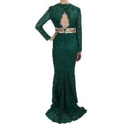 Crystal Gold Belt Lace Sheath Gown Dress
