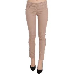 Brown Low Waist Slim Fit Skinny Cotton Pants