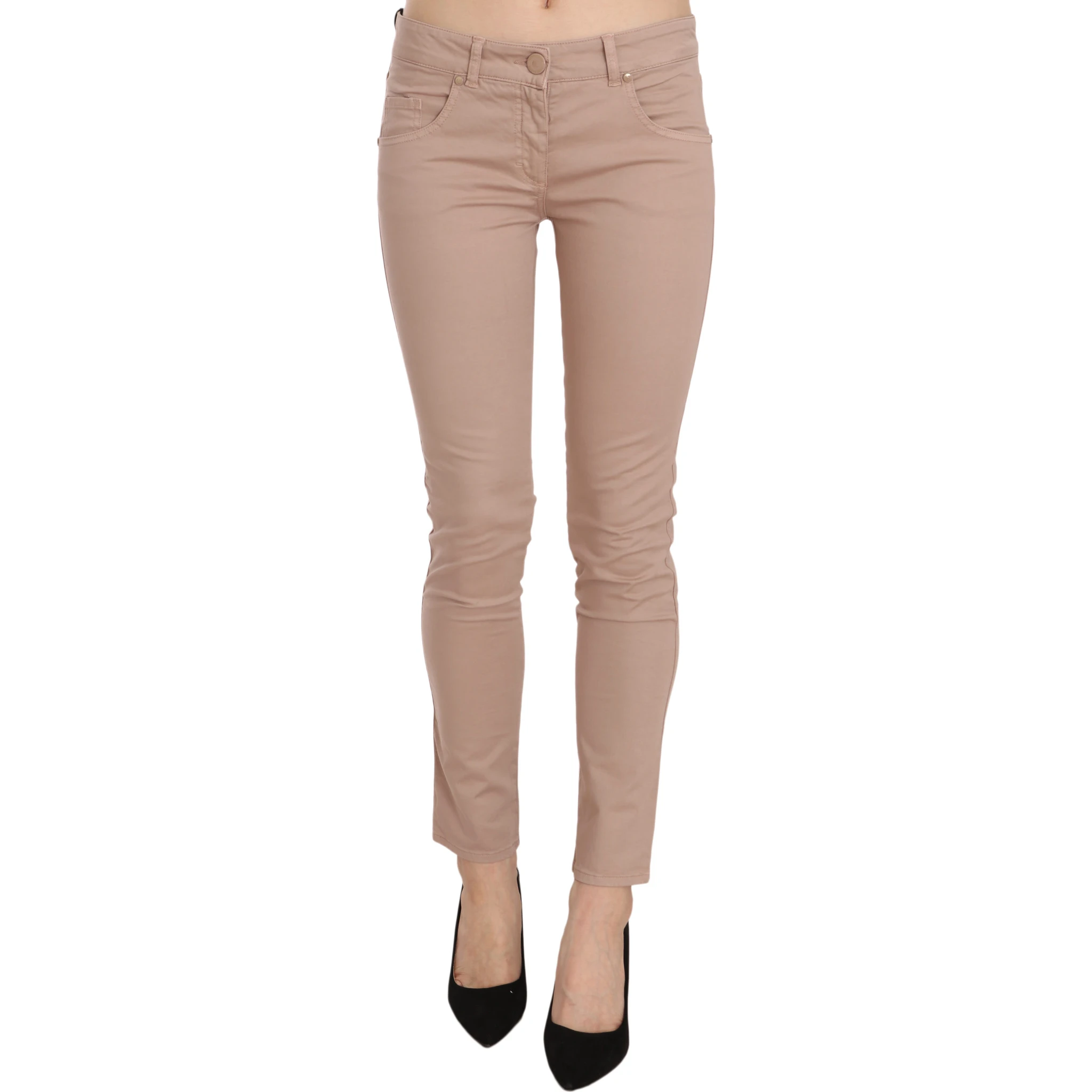 Brown Low Waist Slim Fit Skinny Cotton Pants