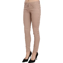 Brown Low Waist Slim Fit Skinny Cotton Pants
